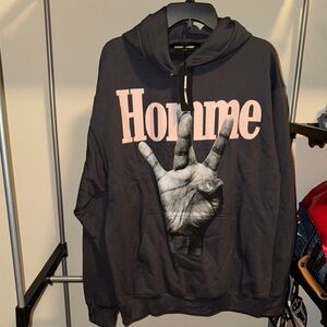 NWT Homme + Femme TWISTED FINGERS HOODIE - Luxury Streetwear - BLACK CREAM Large